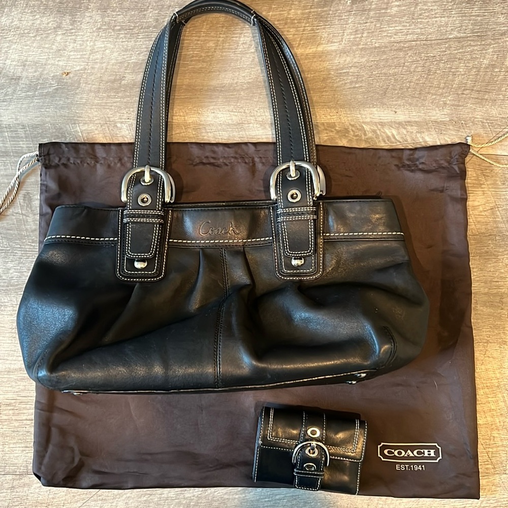 Black Coach Purse + Matching Black Coach Wallet